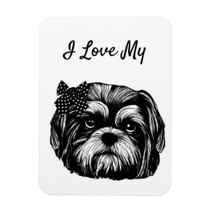 Shih Tzu-hund med polka-punktbåge Originalteckning Magnet