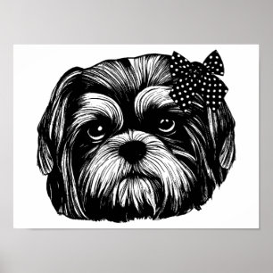 Shih Tzu-hund med polka-punktbåge Originalteckning Poster