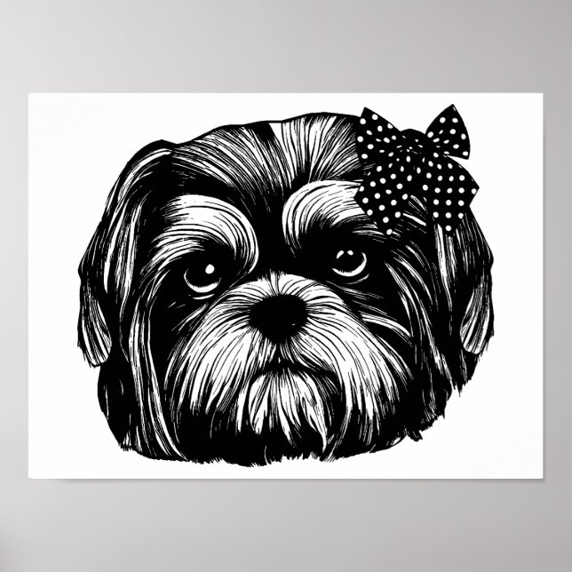 Shih Tzu-hund med polka-punktbåge Originalteckning Poster (Framsidan)