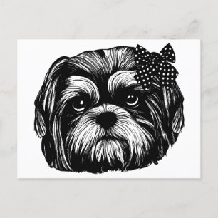 Shih Tzu-hund med polka-punktbåge Originalteckning Vykort