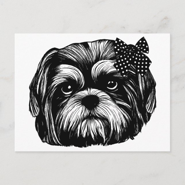 Shih Tzu-hund med polka-punktbåge Originalteckning Vykort (Framsida)