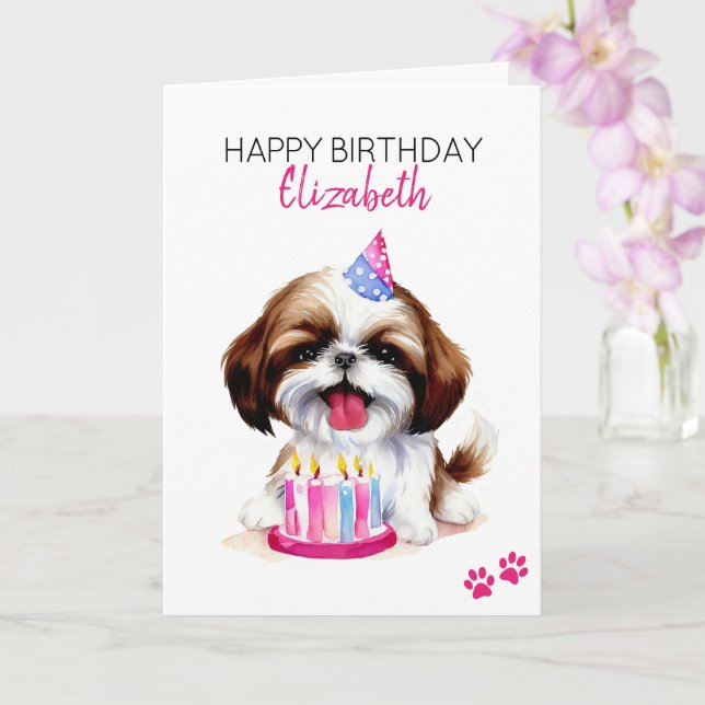 Shih Tzu Hund Personlig Grattis på födelsedagen Kort (Orkide)