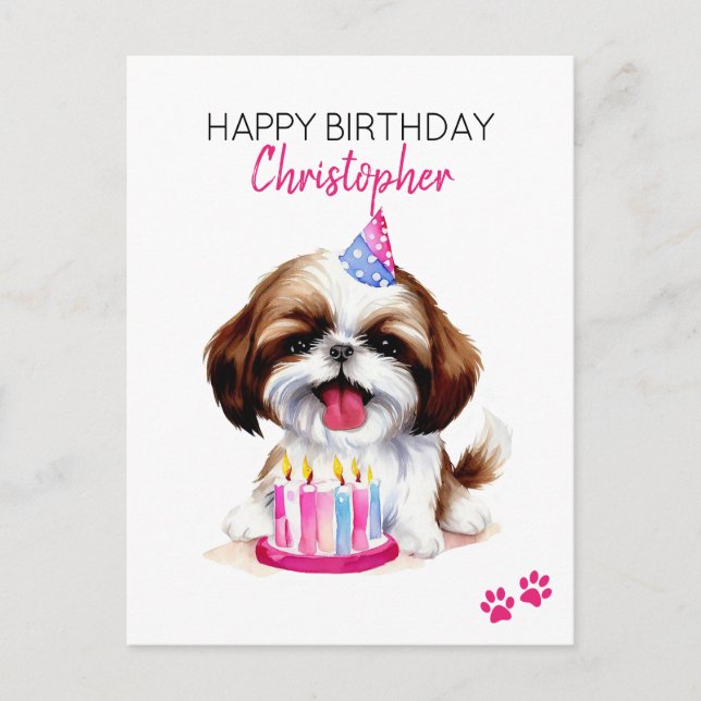 Shih Tzu Hund Personlig Grattis på födelsedagen Vykort (Framsida)