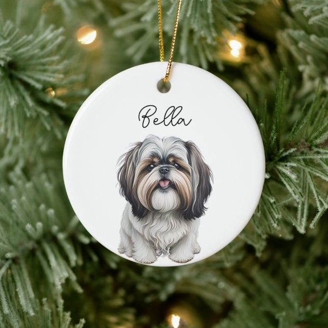 Shih Tzu Hund Pet Custom Name Helgdag jul Julgransprydnad Keramik (Träd)