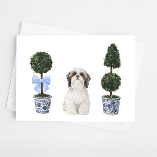 Shih Tzu Hund Puppy Topiary Watercolor Kort
