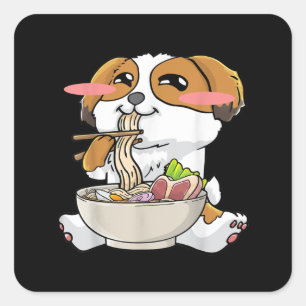 Shih Tzu Hund Ramen Noodles Kawaii Cute Gift Fyrkantigt Klistermärke