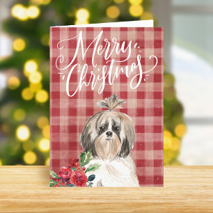 Shih Tzu Hund Red Play-jul Helgkort