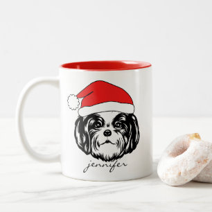 Shih Tzu Hund Santa Hat Två-Tonad Mugg