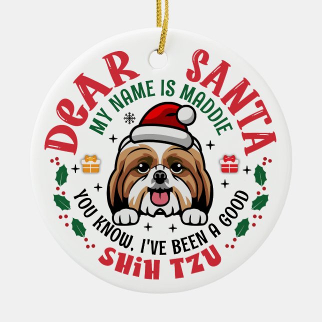 Shih Tzu Hund Santa Personlig Julgran Julgransprydnad Keramik (Framsidan)