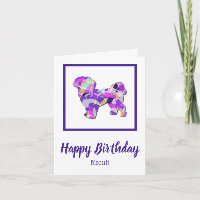 Shih Tzu Hund Silhouette Cute Lila PY&B Birthday Kort (Framsida)