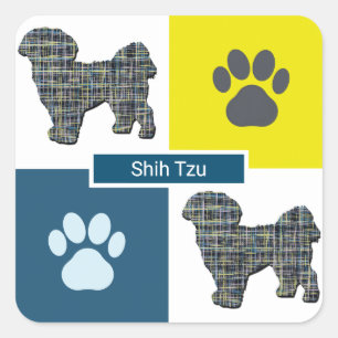 Shih Tzu Hund Silhouette och Paw Skriv ut Y&B rutn Fyrkantigt Klistermärke