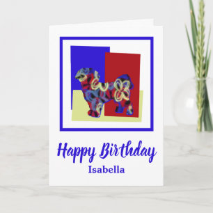 Shih Tzu Hund Silhouette Red Blue Gult Birthday Kort