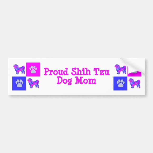 Shih Tzu Hund Silhouette Shock rosa och Blue Best  Bildekal (Framsidan)