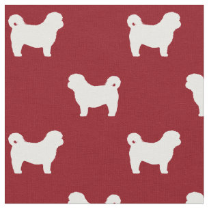 Shih Tzu Hund Silhouettes Red and White Patterned Tyg