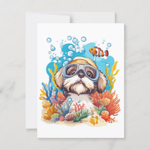 Shih Tzu Hund Snorkeling Coral Reef Vykort