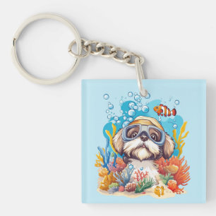 Shih Tzu-hund snorklar korallrev