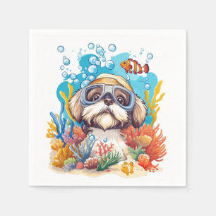 Shih Tzu hund snorklar korallrev Pappersservett