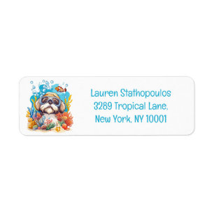 Shih Tzu hund snorklar korallrev Returadress Etikett