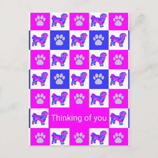 Shih Tzu Hund & Tass Rosa & Blue Thinking of You Vykort (Framsida)