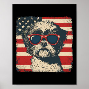 Shih Tzu Hund USA Flagga Patriotisk Fjärde Juli Mä Poster