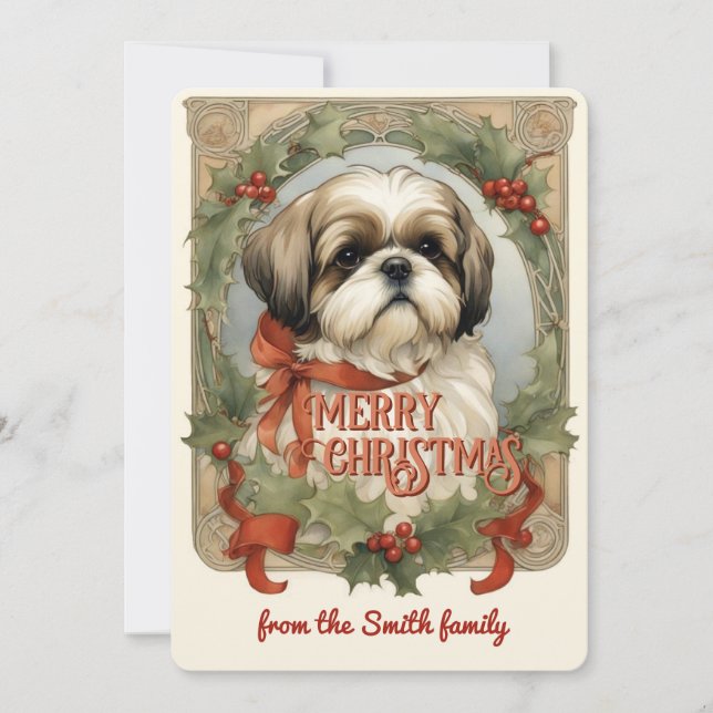 Shih Tzu Hund Vintage-julkort Julkort (Framsida)