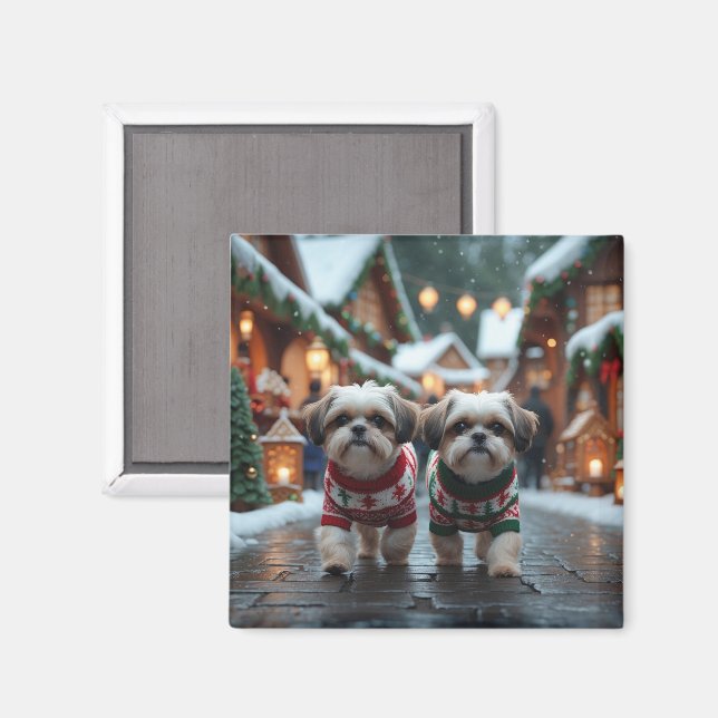 Shih Tzu Hundar Jul Snö Högtid Magnet (Front/Back)