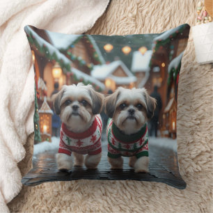 Shih Tzu Hundar Jul Snö Holiday Kudde