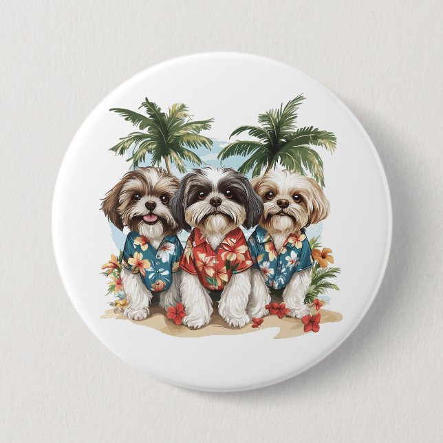 Shih Tzu Hundar som bär hawaiijackor Knapp (Framsida)