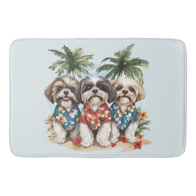Shih Tzu Hundar som bär hawaiiskor Badrumsmatta (Framsidan)