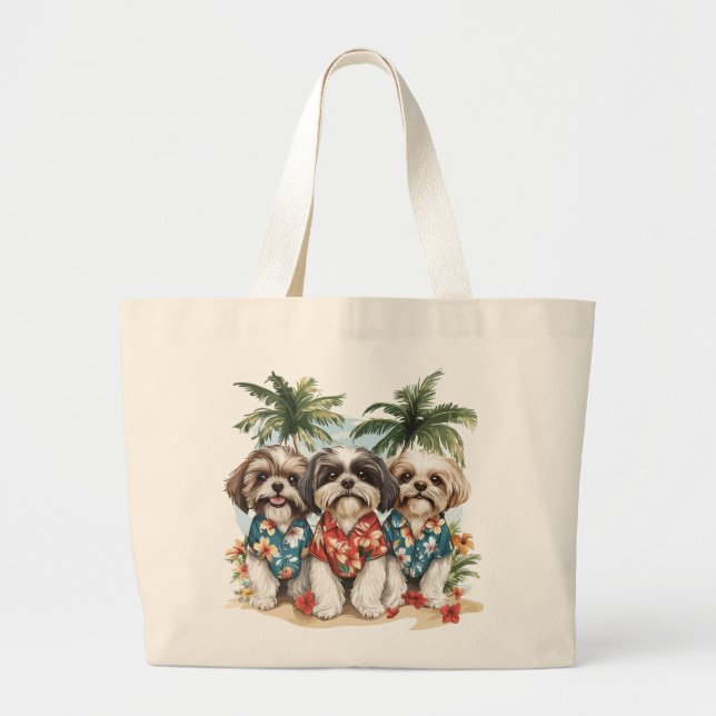 Shih Tzu Hundar som bär hawaiiskor Jumbo Tygkasse (Framsidan)