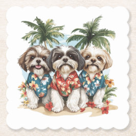 Shih Tzu Hundar som bär hawaiiskor Underlägg Papper