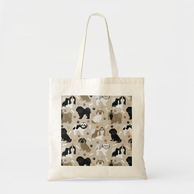 Shih Tzu Hundar Tass och Bones Tote Bag Tygkasse (Framsidan)