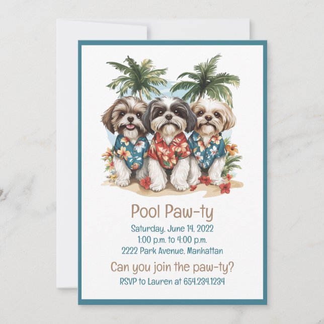 Shih Tzu Hundar Wearing Hawaiian Shirts Inbjudningar (Framsida)