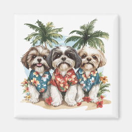 Shih Tzu Hundar Wearing Hawaiian Shirts Magnet