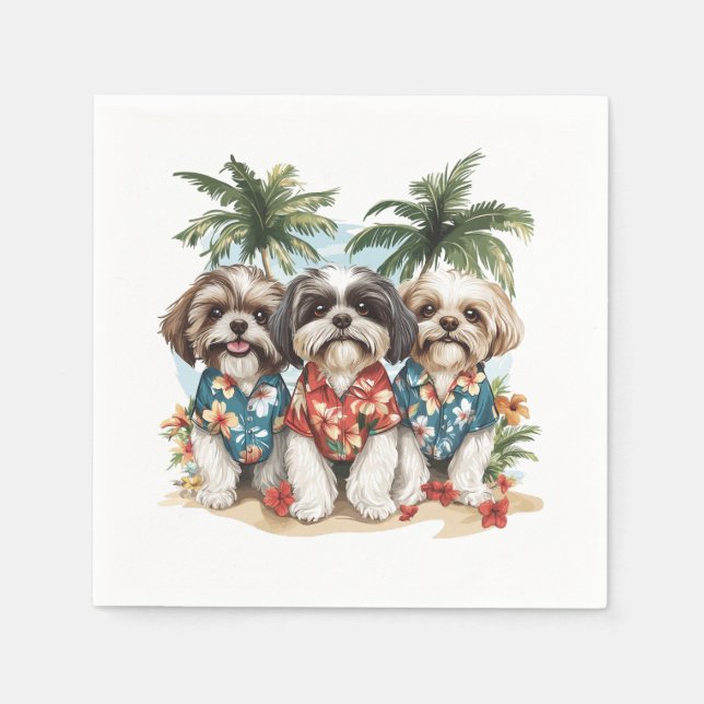 Shih Tzu Hundar Wearing Hawaiian Shirts Pappersservett (Framsidan)