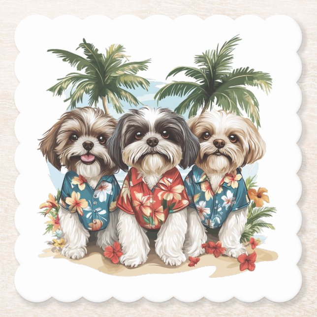 Shih Tzu Hundar Wearing Hawaiian Shirts Underlägg Papper (Framsida)