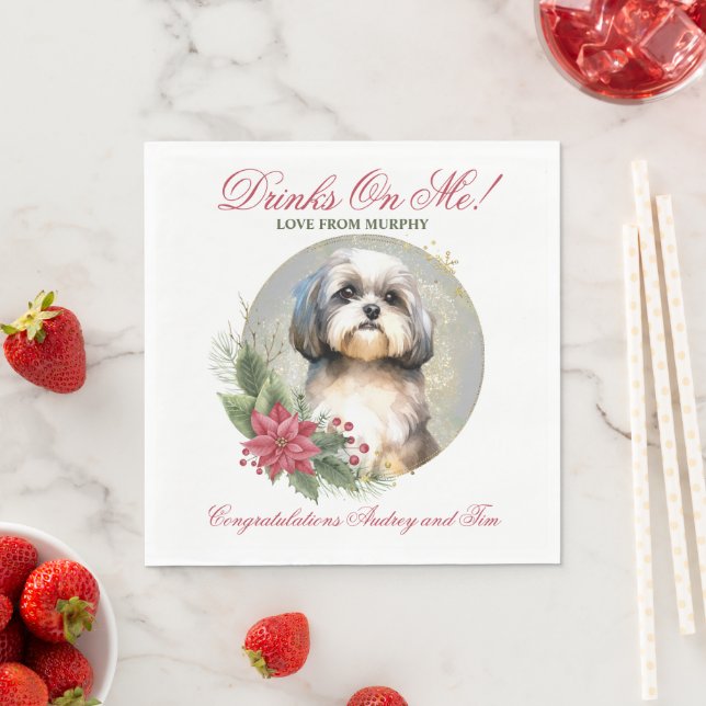 Shih Tzu hundbröllops servetter med foto (Insitu)