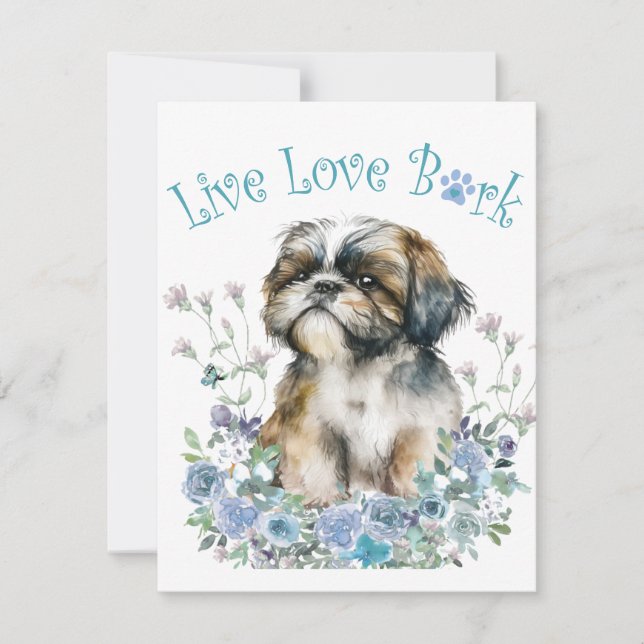 Shih Tzu Hundmamma Blommig Anteckningskort (Framsida)