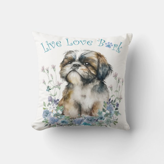 Shih Tzu Hundmamma Blommig Kudde (Framsida)