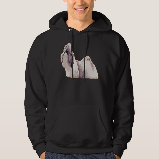 Shih Tzu i Fullt Jackar färgfull Lejon Silhouette- Hoodie (Framsida)