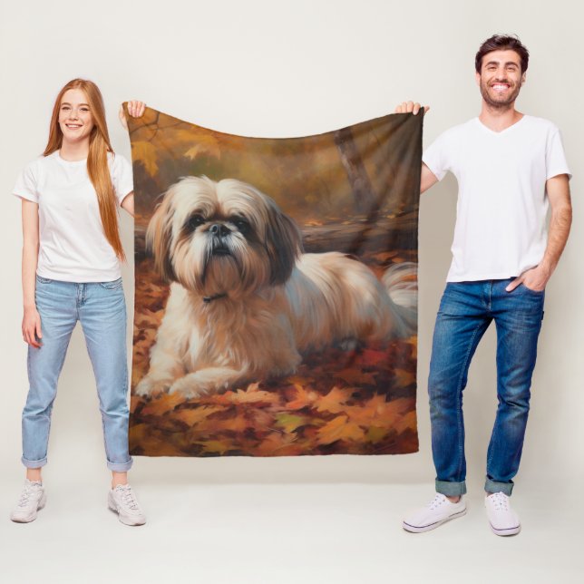 Shih Tzu i Höst löv Fall Inspire Fleecefilt (På plats)