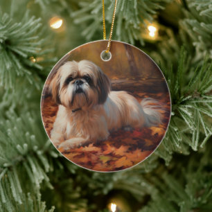 Shih Tzu i Höst löv Fall Inspire Julgransprydnad Keramik