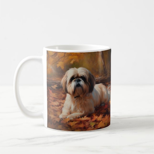 Shih Tzu i Höst löv Fall Inspire Kaffemugg (Vänster)