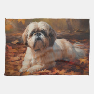 Shih Tzu i Höst löv Fall Inspire Kökshandduk