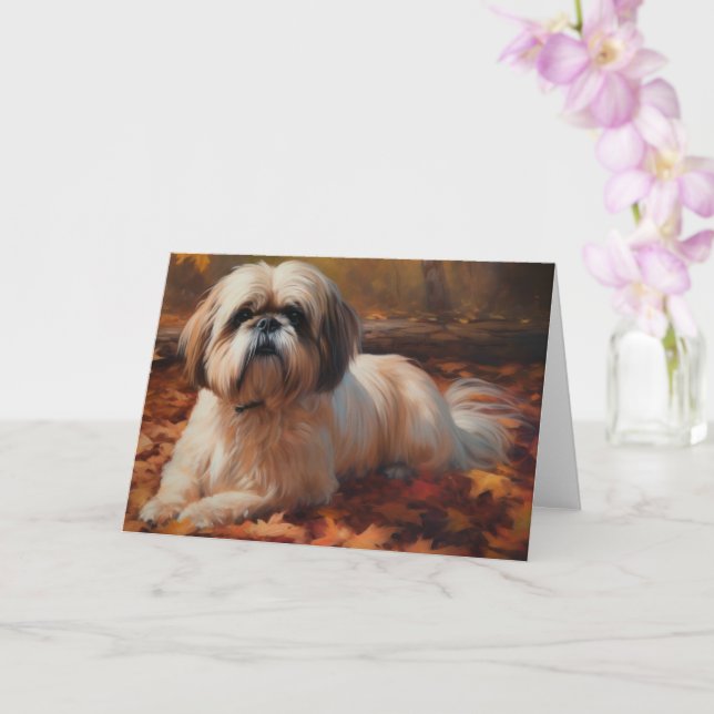Shih Tzu i Höst löv Fall Inspire Kort (Orkide)