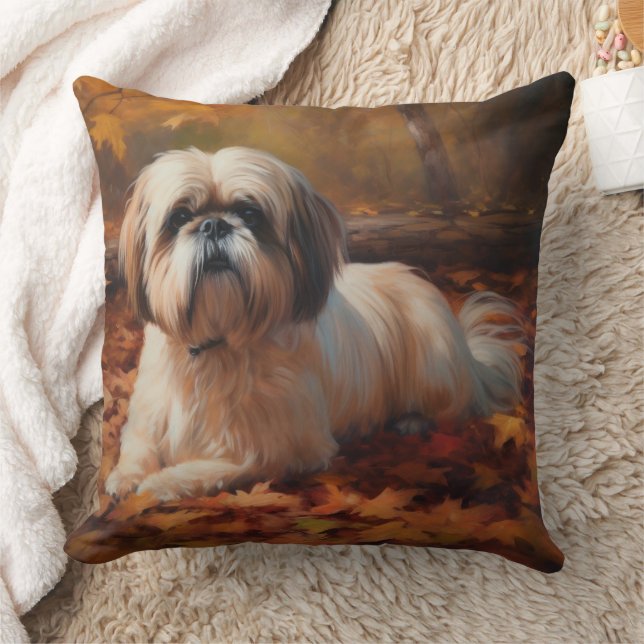 Shih Tzu i Höst löv Fall Inspire Kudde (Filt)