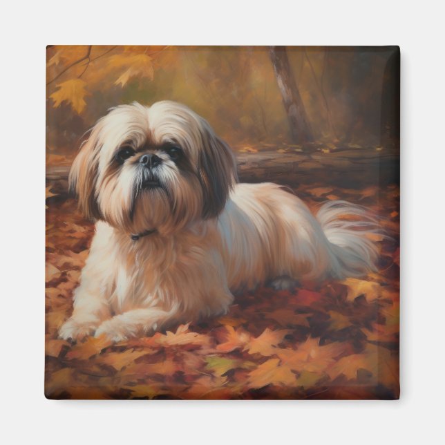 Shih Tzu i Höst löv Fall Inspire Magnet (Framsidan)