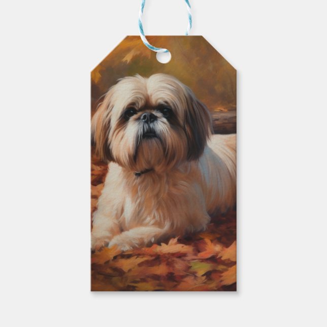 Shih Tzu i Höst löv Fall Inspire Presentetikett (Framsidan)