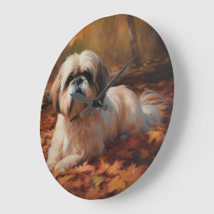 Shih Tzu i Höst löv Fall Inspire Stor Klocka