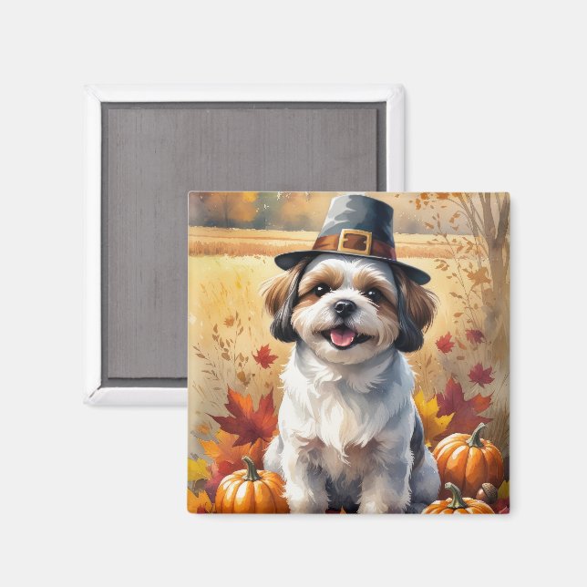 Shih Tzu i Höst löv Thanksgiving Art Magnet (Front/Back)